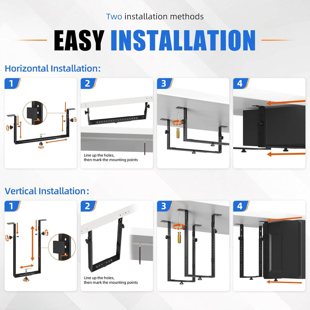 Rierousy PC-halterung unter schreibtisch, PC untertisch halter Verstellbarer 50cm bis zu 35 kg Tragf