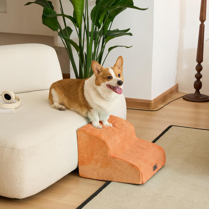 Dripex Hundetreppe 2 Stufen für kleine Hunde & Katzen, gebogen, rutschfest, hochdichter Schaum, für