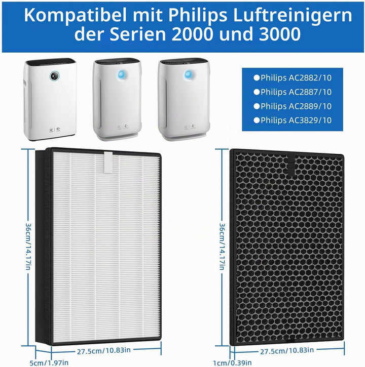 Luftreiniger Filter kompatibel mit Philips 2000 und 3000 Series, H13 True HEPA Ersatzfilter für Phil