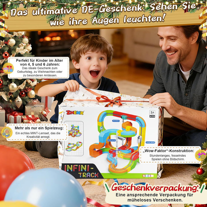 Cubix 3D Zug Set - Cube Track elektrische Kindereisenbahn mit Magic Rail System, STEM Spielzeugzug f