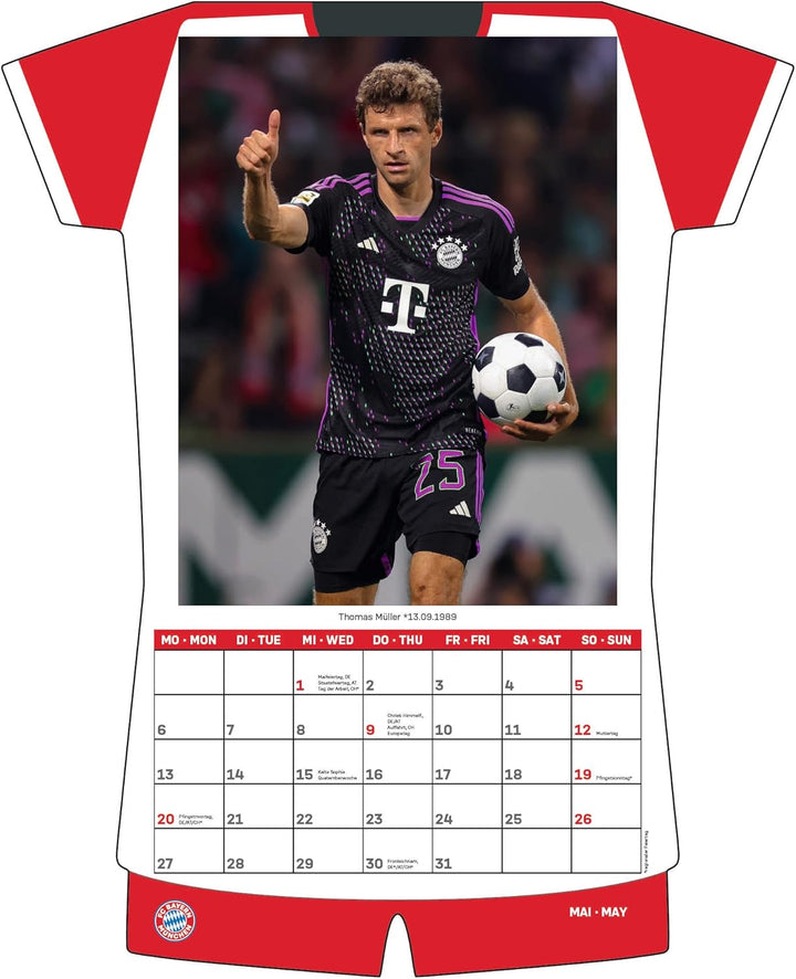FC Bayern München 2024 - Trikotkalender - Wand-Kalender - Fan-Kalender - Fussball-Kalender - 34,1x42