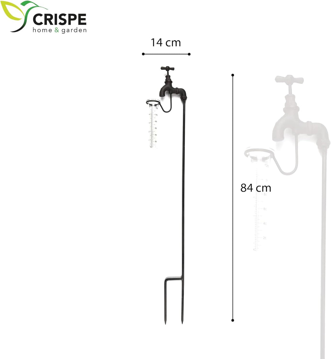 Crispe home & garden Regenmesser - Wasserhahn - dekorativ und robust - Höhe 84 cm - Niederschlagsmen