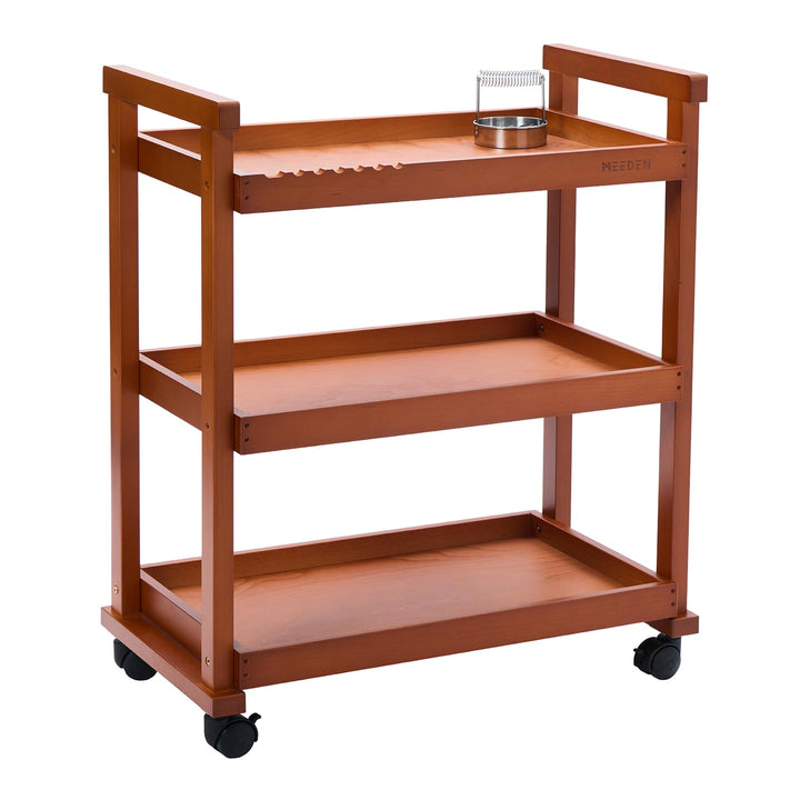 MEEDEN Beistellwagen mit Rollen, Walnuss 3-Tier Multifunktionale Art Storage Cart Organizer, Massivh