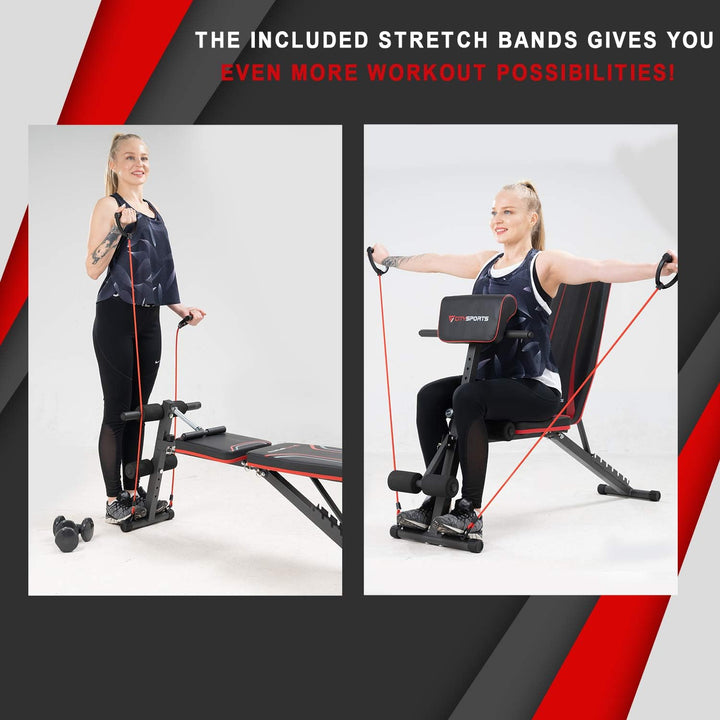 Hantelbank, Klappbar Heimtraining Fitness, Fitnessbank, Trainingsbank mit Gewichten, Multifunktion H