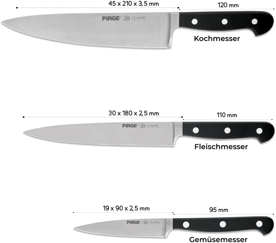 Pirge Classic Profi Messerset mit Tasche 4 Stück - Geschmiedet Messerset - Profi Kochmesser Set - Ed