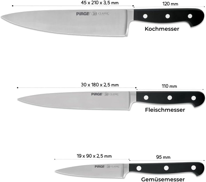 Pirge Classic Profi Messerset mit Tasche 4 Stück - Geschmiedet Messerset - Profi Kochmesser Set - Ed