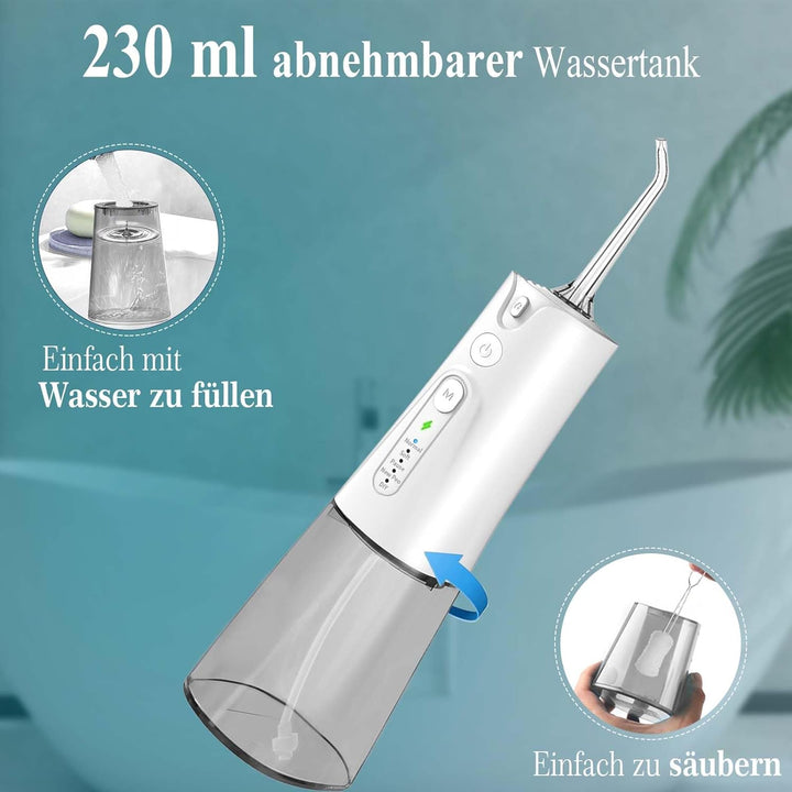SURFOU Munddusche Kabellos Mundduschen 230ML 5 Modi 7 Düsen, Mundduschen Reise Water Flosser IPX7 Wa