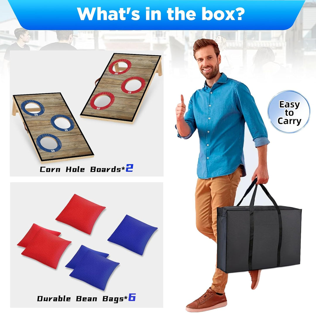 NZQXJXZ Cornhole Spiel Outdoor, 60 x 35 cm Massivholz Premium Corn Hole Boards mit 6 Cornhole Säckch