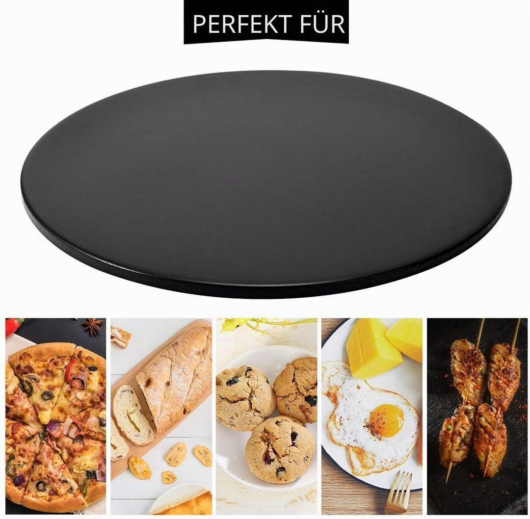 Pizzastein für Ofen, Grill, schwarze Glasur, BBQ, Backstein, rund, Keramik, fleckenfrei, Brotform (s