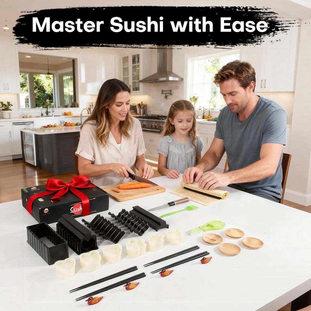 Sushi-Macher Kit, 33-tlg. Sushi-Set für Anfänger inkl. Sushi-Roller, Sushi-Schneideform, Reisball-Fo