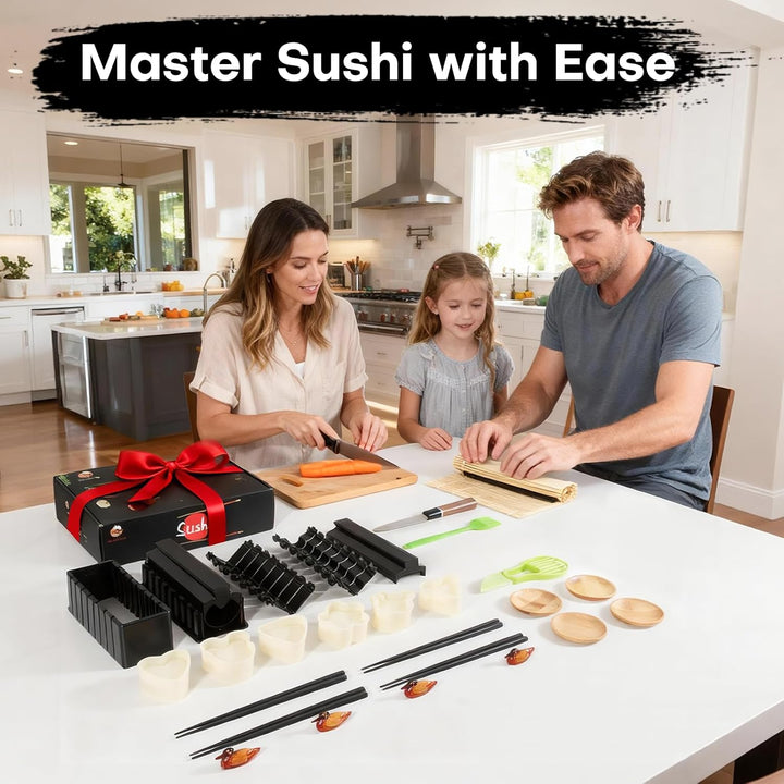 Sushi-Macher Kit, 33-tlg. Sushi-Set für Anfänger inkl. Sushi-Roller, Sushi-Schneideform, Reisball-Fo