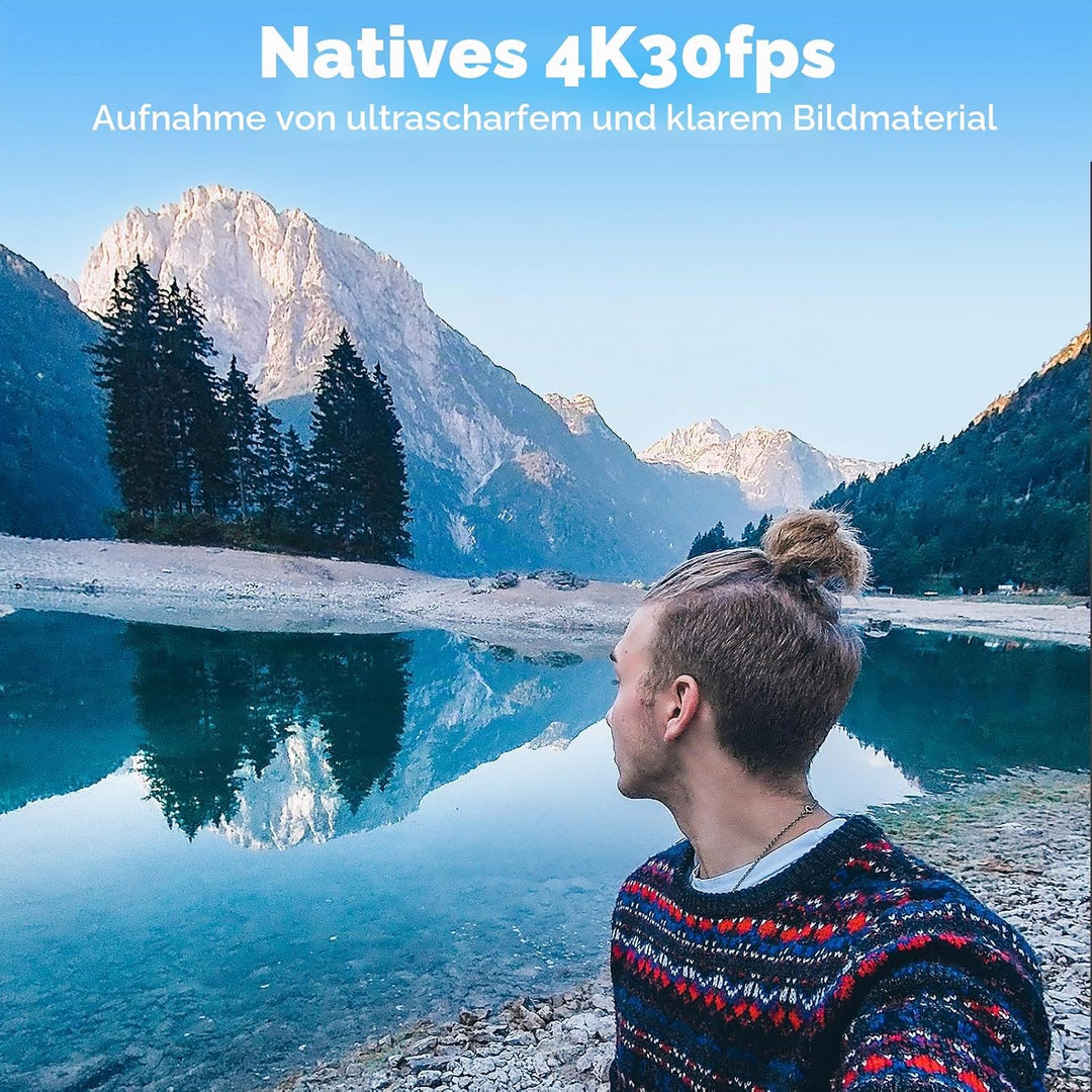 AKASO Action Cam 4K30FPS mit 60cm Stativ Selfie Stick und Tasche Unterwasserkamera WiFi 40M EIS Anti