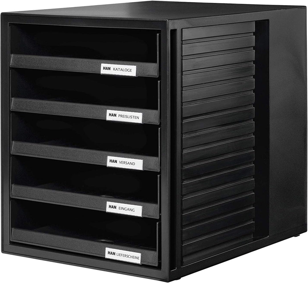 HAN Schubladenbox SYSTEMBOX 1401 in schwarz– Ordnungsbox DIN A4 – Aufbewahrungsbox mit Schubladen 2e
