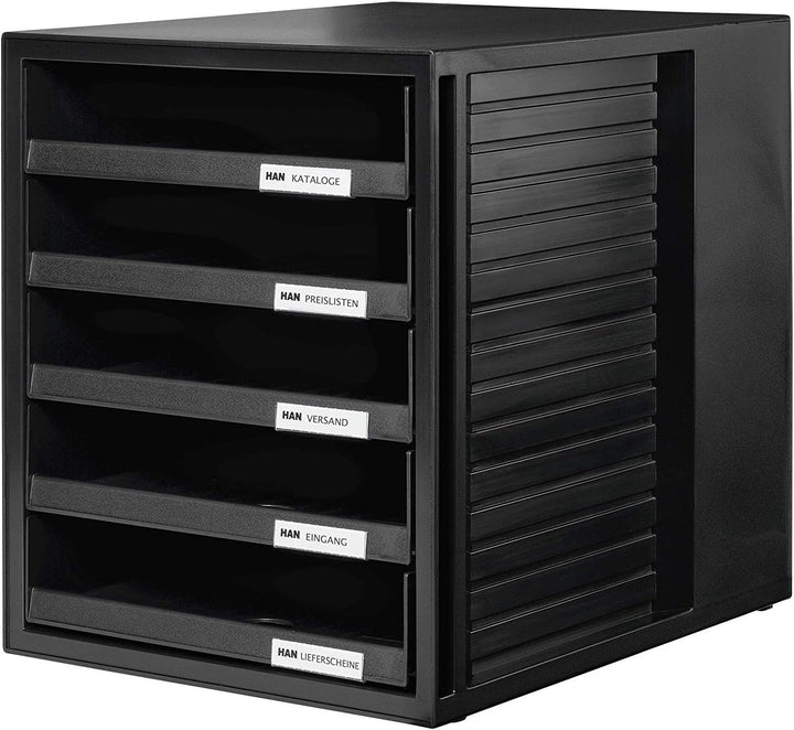 HAN Schubladenbox SYSTEMBOX 1401 in schwarz– Ordnungsbox DIN A4 – Aufbewahrungsbox mit Schubladen 2e
