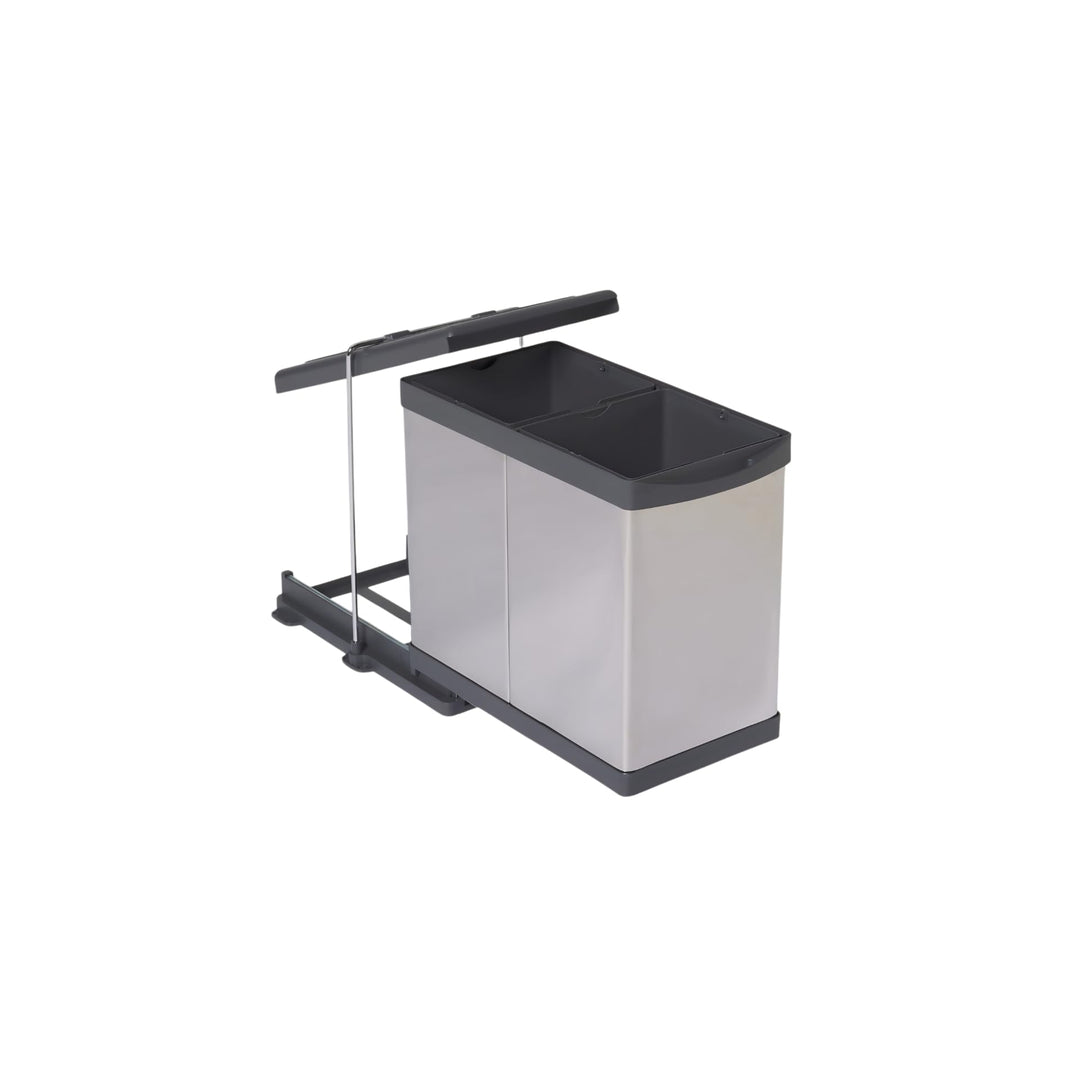 Aspira Home Ausziehbarer Küchen Mülleimer „ECO 2 Steel | Volumen: 2x 14L | Mülltrennsystem | Küchens