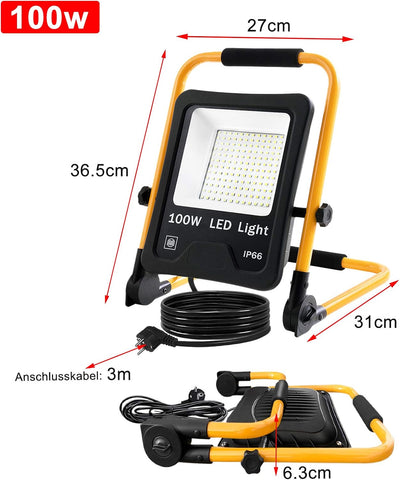 Aufun LED Baustrahler 100W Strahler Warmweiss mit 3M Kabel LED Fluter Arbeitsscheinwerfer Wasserdich