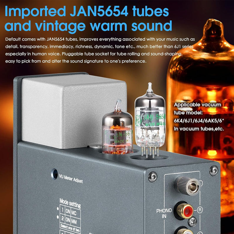 Douk Audio T4 Plus HiFi JAN5654 Röhrenvorverstärker MM/MC Phono-Vorverstärker für Plattenspieler Min