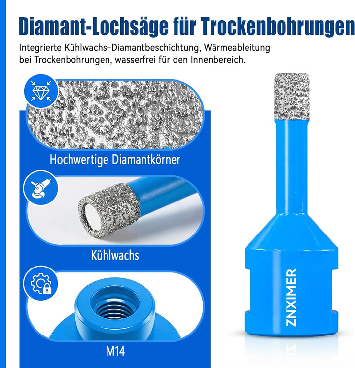 Diamant Fliesenbohrer Set - 4 Stück 6mm/6mm/8mm/10mm M14 Diamantbohrer Lochsäge für Fliesen Porzella