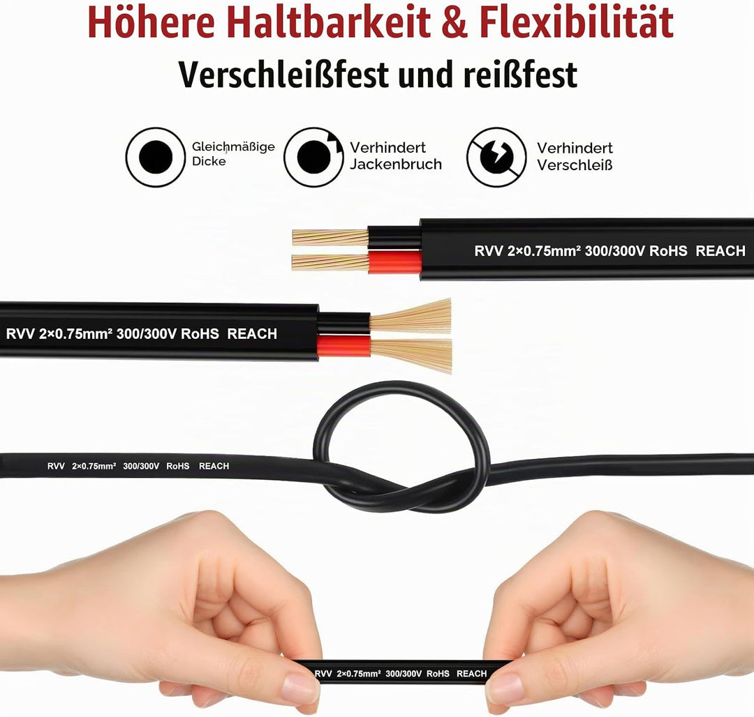 BEIJISTAR 10M Fahrzeugleitung 2x0,75mm² Flachkabel, 12V 24V 2 Adriges Anhängerkabel, 2 Adriges Elekt