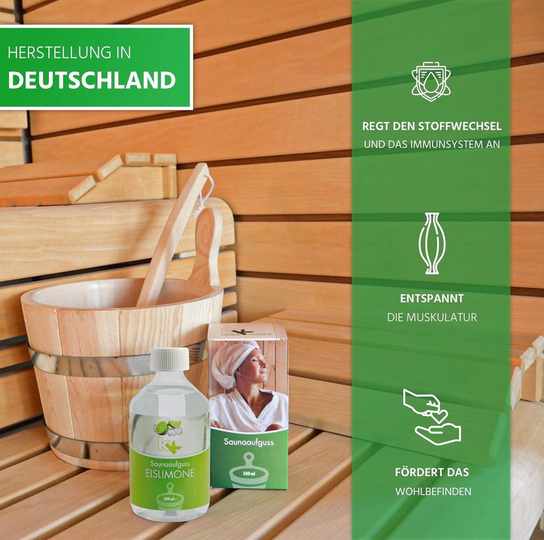 KK Sauna Aufguss Konzentrate PREMIUM - Made in Germany - Duftsorte Eislimone- 500 ml Flasche - Welln