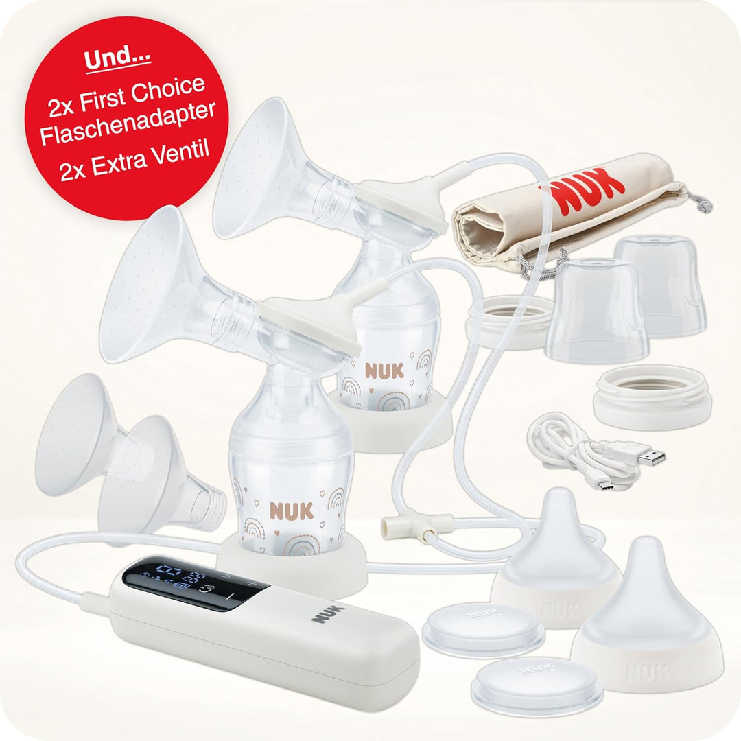 NUK Soft & Easy elektrische Doppel-Milchpumpe | Brustaufsätze aus 100 % Silikon | Klein, leicht und
