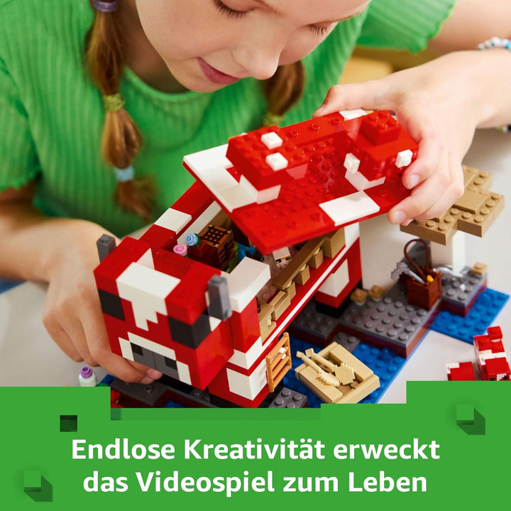 LEGO Minecraft Das Pilzkuh-Haus, Bauspielzeug zum Videospiel, Modell im Pilzland mit Minifiguren, St
