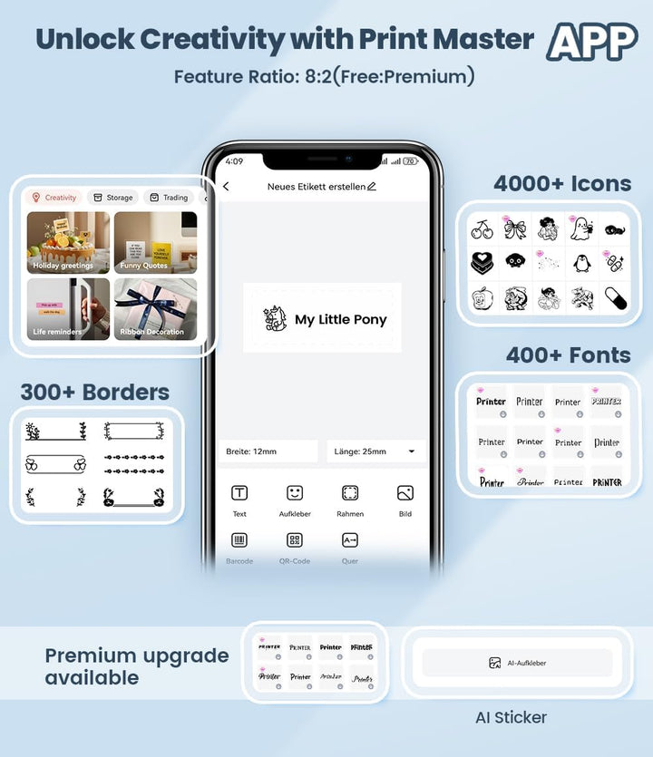 Phomemo Beschriftungsgerät Handgerät P12 Mini Bluetooth Etikettiergerät mit Etikettenband | Thermo-E