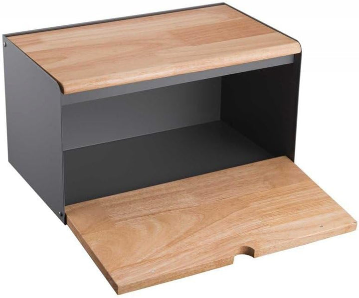 Klausberg Brotkasten Brotbox aus Metall/Holz 35,5 x 21,5 x 19,5 cm Grau, Grau