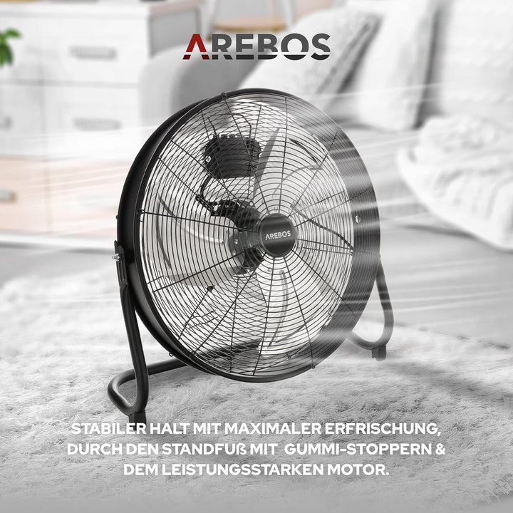 Arebos Bodenventilator Ø50 cm | Windmaschine | Ventilator | 3 Geschwindigkeitsstufen | hoher Luftdur