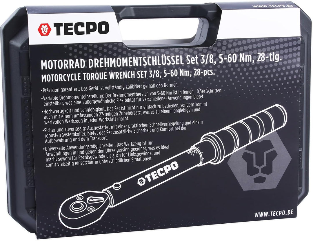 TECPO Motorrad Drehmomentschlüssel Set 3/8" 5-60Nm Schlüssel feine Abstufung, 3/8" 5-60Nm