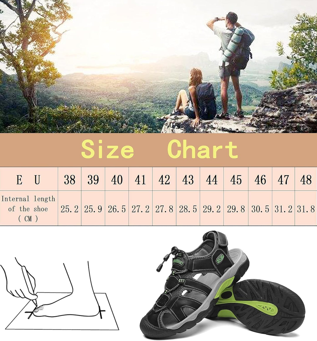 ZYLDK Herren Sandalen Leder Strand Trekkingsandalen Outdoorschuhe Sommer Wanderschuhe Männer Sport-O