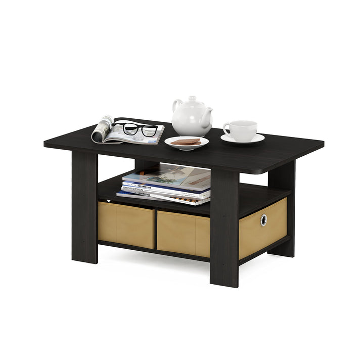 Furinno Andrey Couchtisch mit 2 Einschüben, Holzverbundwerkstoff, PVC-Rohre und Vliesbehälter, Espre