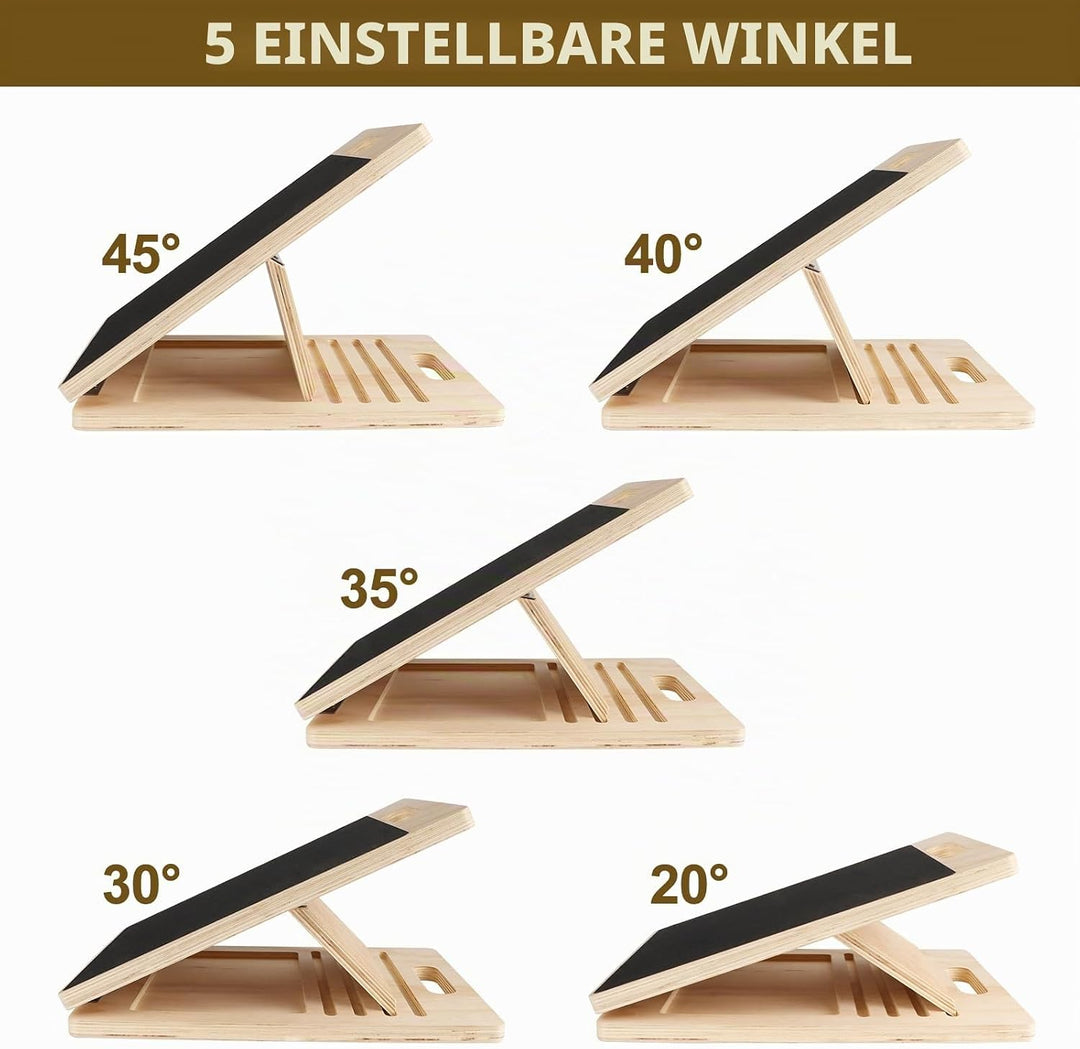 Wadendehner-Schrägbrett Hölzerne,Schrägbrett Fitness Verstellbares mit 5 Neigungswinkel Rutschfest Z