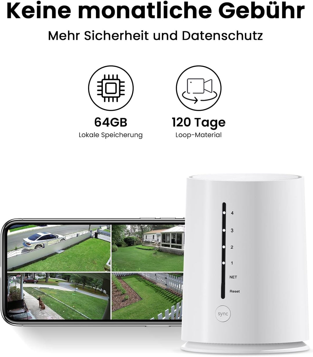 ARCCTV Überwachungskamera Aussen Set, Batteriebetriebene Kamera mit Solar 4-Kam-Set, 4-Kam-Set