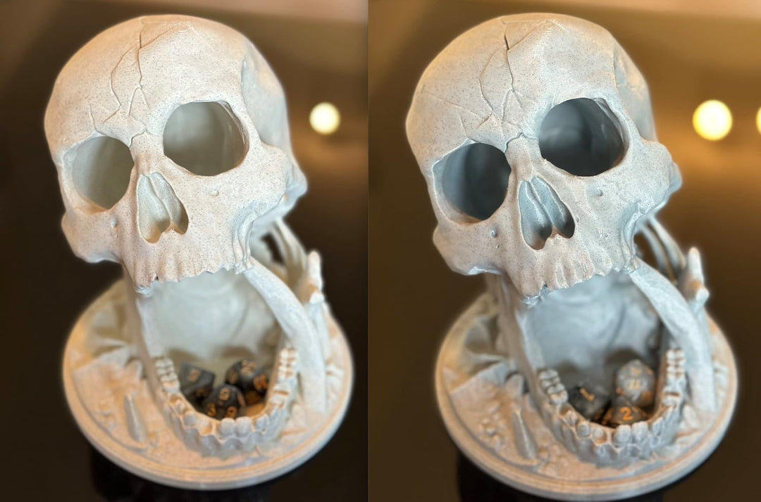 LAYERSMITH® D&amp;D Würfelturm als Totenkopf mit Spinne [Made IN Germany] in Farbe Granitgrau aus Biokun