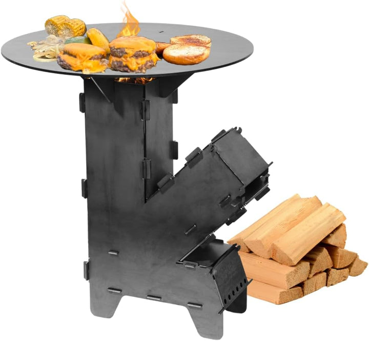Czaja Raketenofen inkl. Feuerplatte und Schürhaken - Rocket Stove Stecksystem aus massivem 3 mm dick