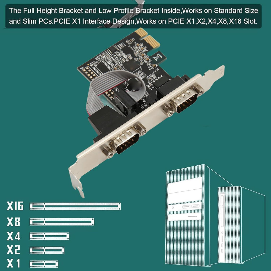 2 Port PCI Express RS232 DB9 Serielle Portkarte für Windows XP, Vista, 7, 8.x, 10, 11 32/64bit für L