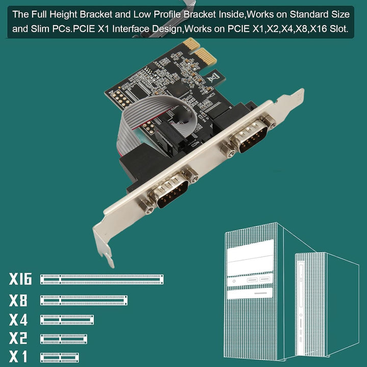 2 Port PCI Express RS232 DB9 Serielle Portkarte für Windows XP, Vista, 7, 8.x, 10, 11 32/64bit für L