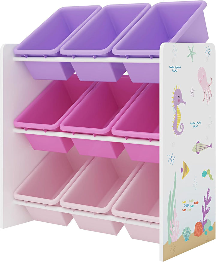 [en.casa] Kinderregal Muxía mit 9 Aufbewahrungsboxen Spielzeugregal mit Ozean-Motiv Spielregal Weiss