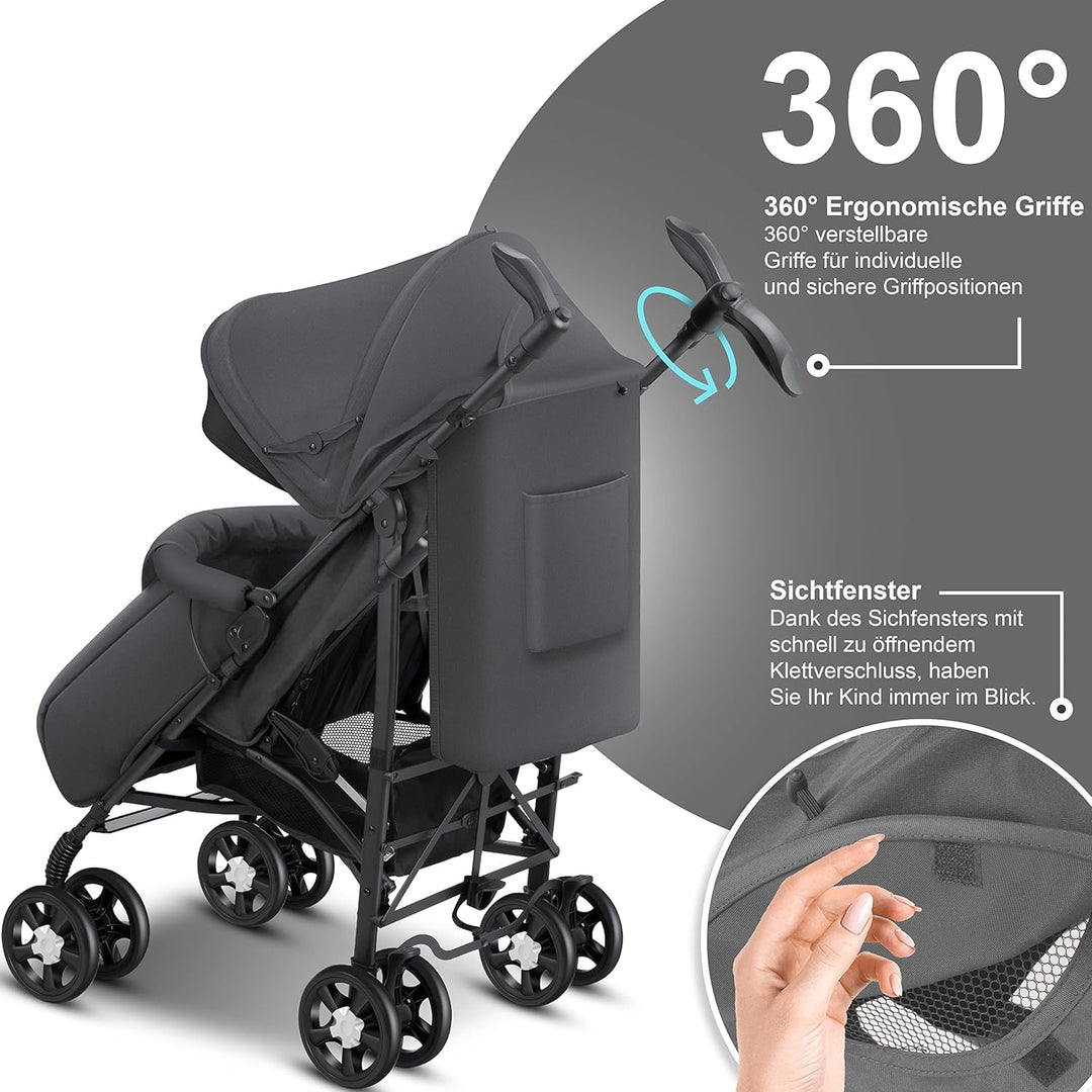 KIDIZ® Kinderwagen City-Pro Buggy Kinderbuggy klappbar Liegebuggy Sportwagen Faltbar 360° 6-Zoll-Räd