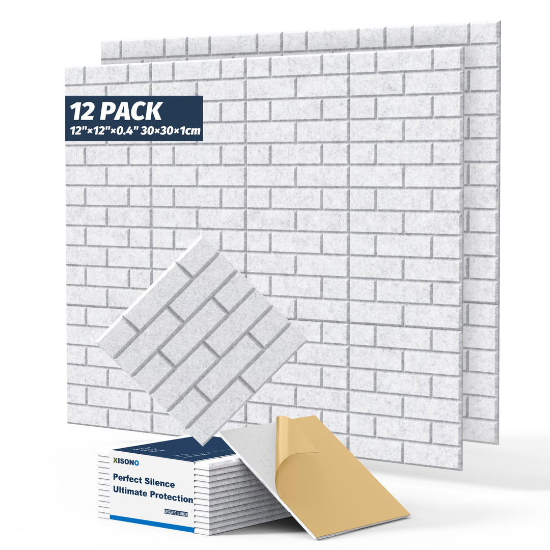 12-Piece Set Akustikpaneele, hochdichte quadratische Akustikfliesen, 12"×12"×0.4"grosse, ziegelstein