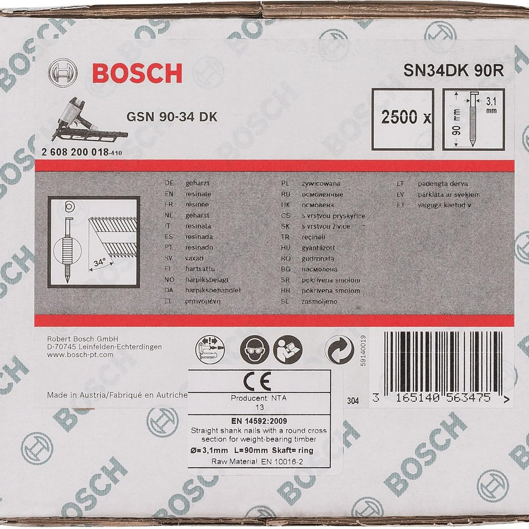 Bosch Professional 2608200018 Nagel D-Kopf Nagel 34°, blank, geringt; SN34DK 90R 90Rx3,1xmm,x90xmm,