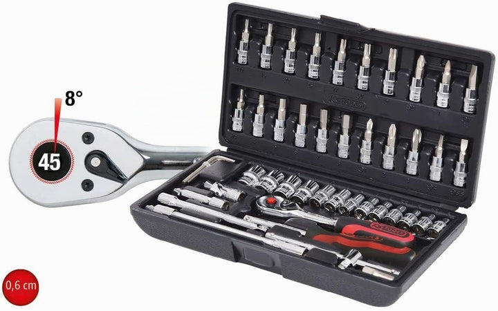 KS Tools 918.0648 1/4 Zoll CHROMEplus Steckschlüssel-Satz | inklusive Umschaltknarre, 45-Zahn | hoch