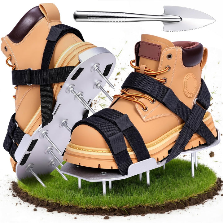 Ohuhu Rasenlüfter Schuhe Metallnagelschuhe vormontiert mit Kostenlos-Schaufel, Aerifizierer für Rase