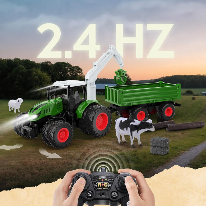 Ferngesteuerter Traktor Ferngesteuert, 2.4GHz RC Traktor Spielzeug, 1:16 Traktor mit Anhänger und Li