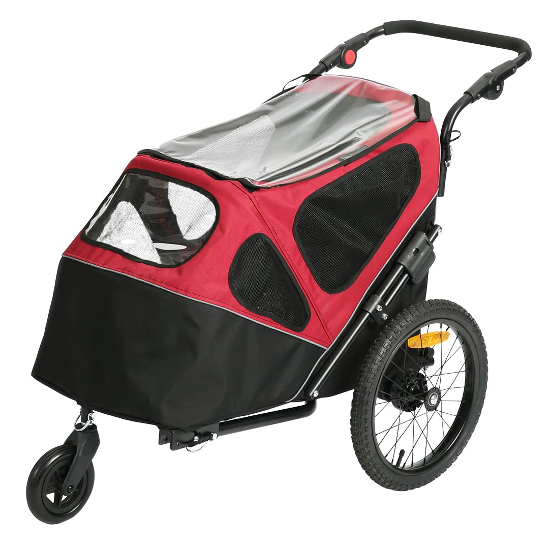 duvoplus, Pet Trailer 2-in-1 123 x 62 x 96 cm, Schwarz/Rot, Schwarz/Rot, Hund