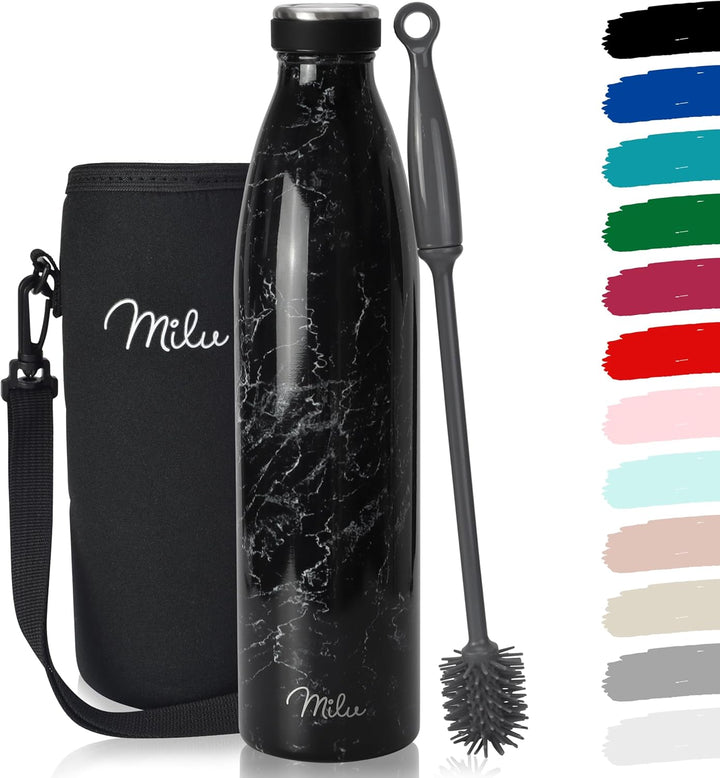 Milu Edelstahl Trinkflasche 350ml 500ml 750ml 1L, 1,5L Thermosflasche, Isolierte Wasserflasche, Ausl