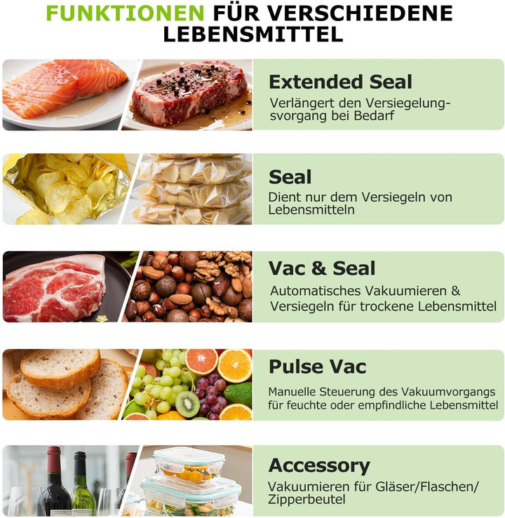 Bonsenkitchen Vakuumiergerät 15 L/min, Vakuumierer mit Beutelclip, Griffverriegelung und Integrierte