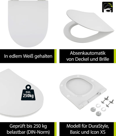 'aquaSu® WC-Sitz Hina für Duravit DuraStyle Basic & Geberit Icon XS | Toilettensitz Absenkautomatik