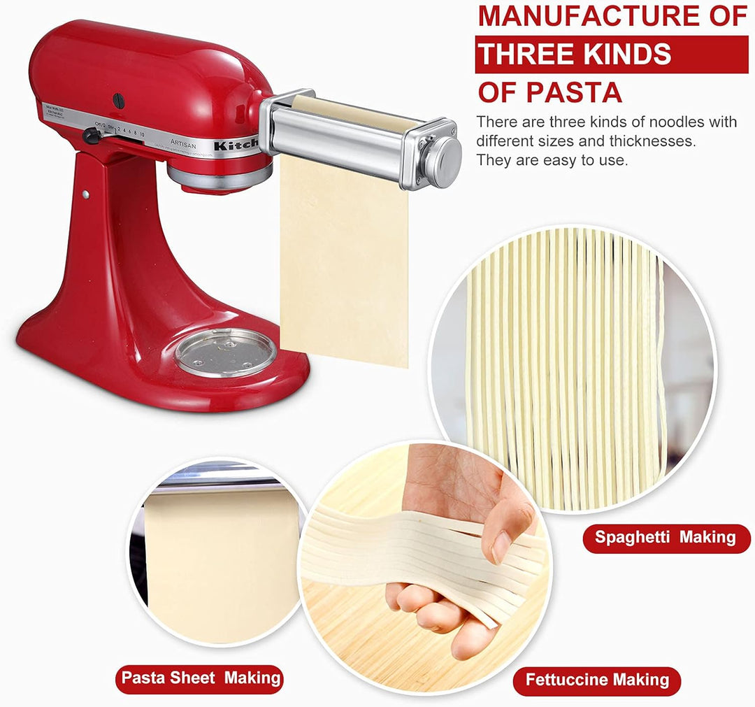 Pasta Maker Aufsatzset für KitchenAid Standmixer inklusive Nudelgitterrolle, Spaghettischneider, Nud